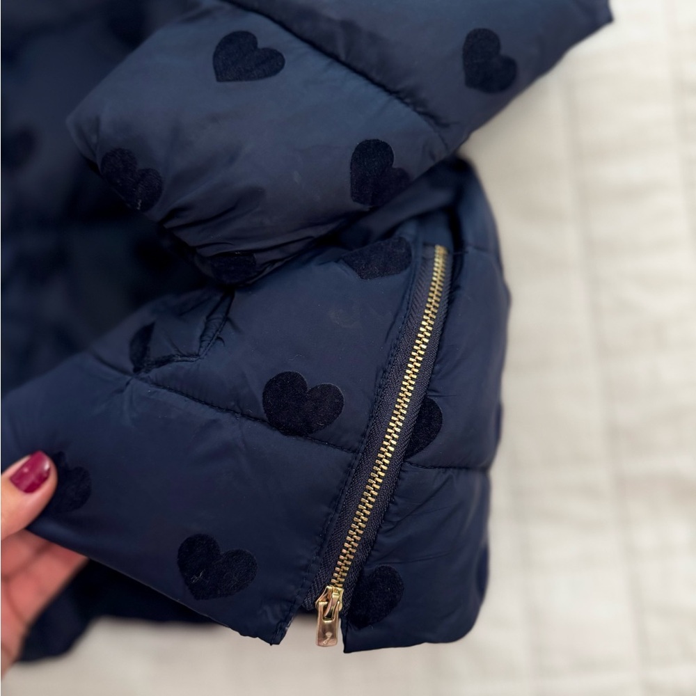 Jacadi Navy Heart Patterned Puffer Coat - Picture 6 of 14